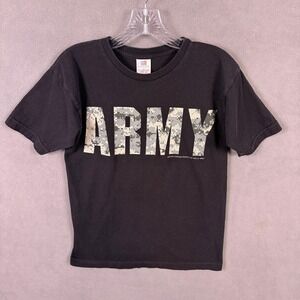 Bayside Army Graphic T-Shirt Mens Small Black Camo Logo USA Made